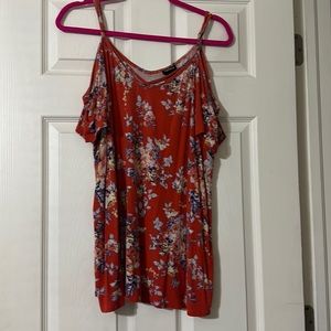 Orange floral tank with cap sleeves